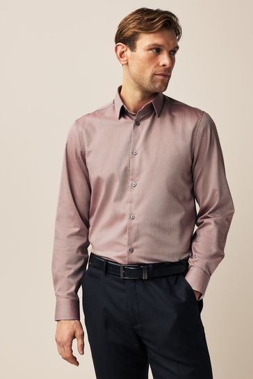 Damson Pink Regular Fit Single Cuff Textured Cotton Shirt