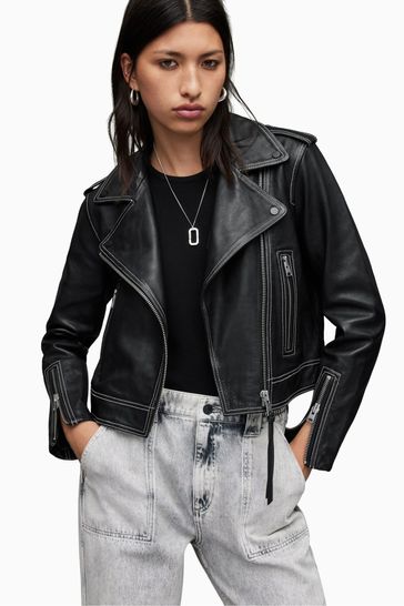 AllSaints Black Ayra Contrast Biker Jacket
