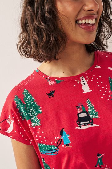 Red Short Sleeve Graphic Christmas T Shirt