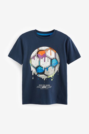 Camiseta de manga corta con estampado gráfico de fútbol azul marino (3-16años)