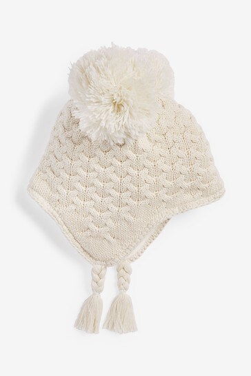 Cream Double Pom Pom Baby Trapper Hat (0mths-2yrs)