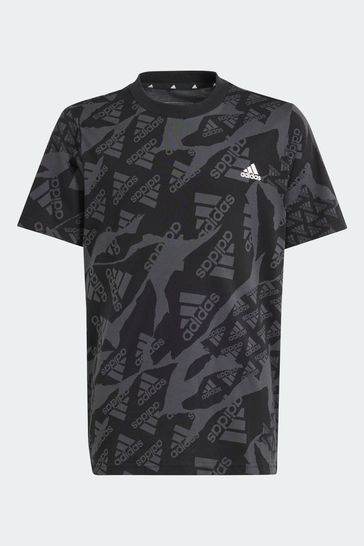 adidas Black Sportswear Essentials Allover Print T-Shirt