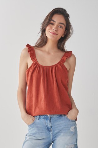 Rust Brown Frill Cotton Cami