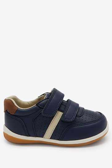 Navy Wide Fit (G) Touch Fastening Leather First Walker Baby Shoes