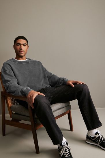 Buy Charcoal Grey Crew Sweatshirt Oversized Garment Wash
