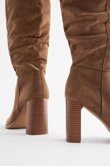 Tan Brown Forever Comfort Knee High Slouch Heel Boots