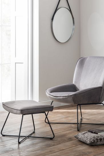 Mila Grey Accent Chair And Stool By, Grey Leather Accent Chair