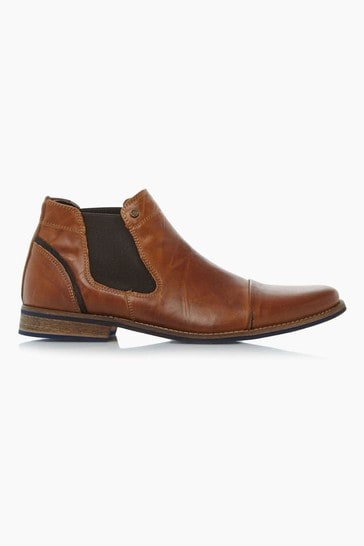 Dune London Brown Chili Leather Toecap Detail Chelsea Boots