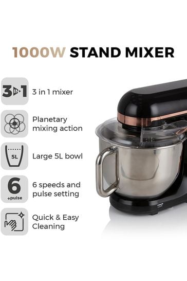 Tower Black 1000W Rose Gold Stand Mixer