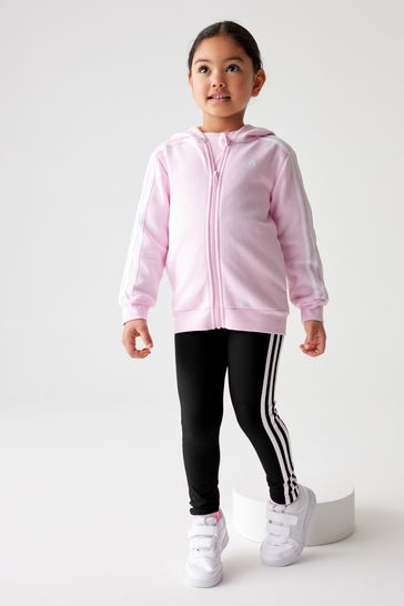 adidas Light Pink Sportswear Essentials 3 Stripes Zip Hooded Jacket