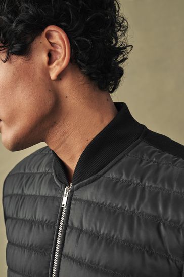 Black Hybrid Bomber Jacket