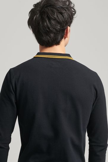 Buy Superdry Black Tipped Long Sleeve Polo Shirt from Next Bahrain