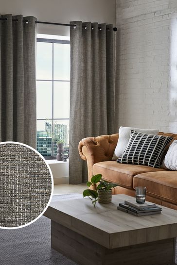 Grey Textured Fleck Eyelet Lined Curtains