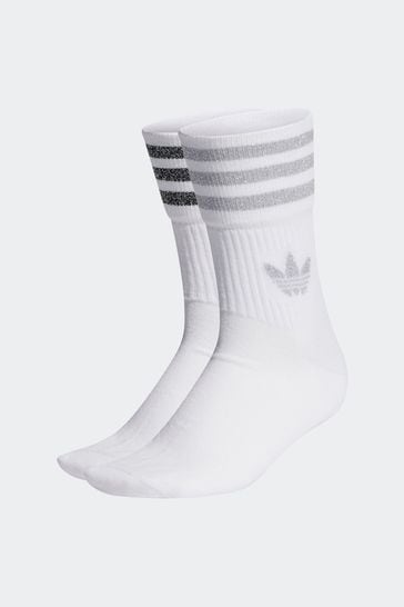 adidas Grey/White Originals Mid-Cut Glitter Crew Socks 2 Pairs