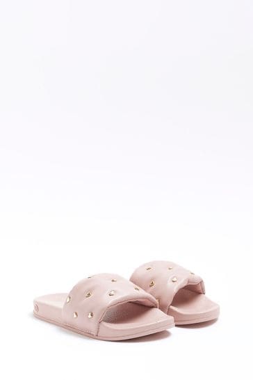 Buy River Island Pink Girls Heart Quilt Sliders from Next Luxembourg