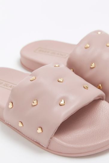 Buy River Island Pink Girls Heart Quilt Sliders from Next Luxembourg