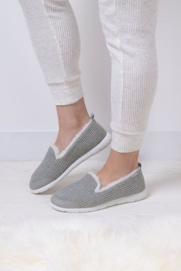 Totes Grey Isotoner Ladies Iso-Flex Waffle Full Back Slippers