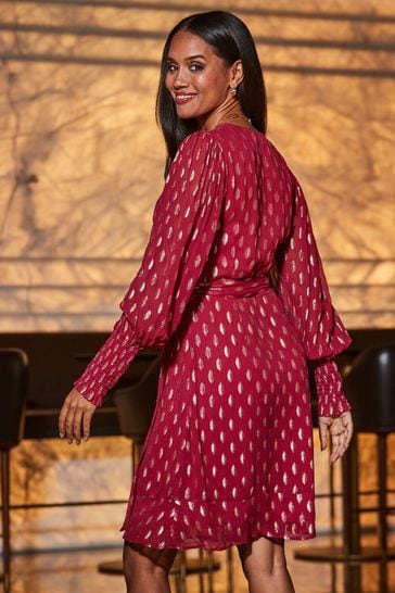 Buy Sosandar Pink Metallic Spot Print Belted Wrap Dress from Next