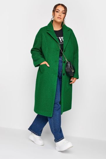 Yours Curve Green Curly Boucle Coat