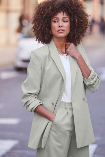 Sosandar Green Relaxed Fit Double Breasted Blazer