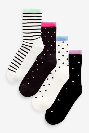 Black/White Cushion Sole Ankle Socks 4 Pack