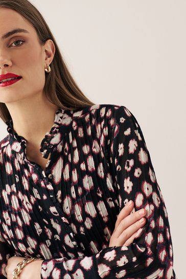 Buy Black White Red Spot Pintuck Long Sleeve Mini Dress from Next