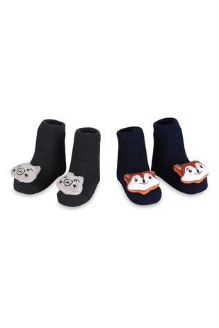 aden + anais Navy Squirrel + Fox Rattle Socks Two Pack Gift Set