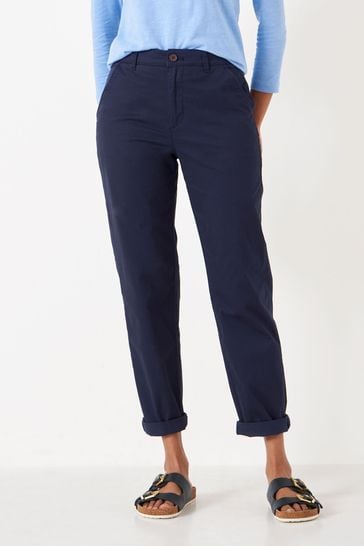 Crew Clothing Company Navy Blue Cotton Fitted Trousers