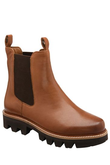 Ravel Brown Leather Cleated Sole Chelsea Ankle Boots