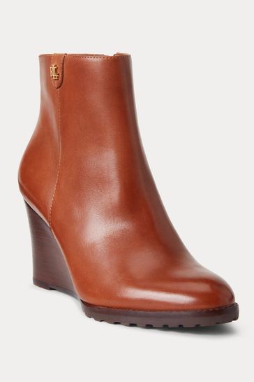 Tan wedge top boots