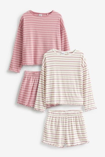 Pink/Cream Rib Short Pyjamas 2 Pack (3-16yrs)