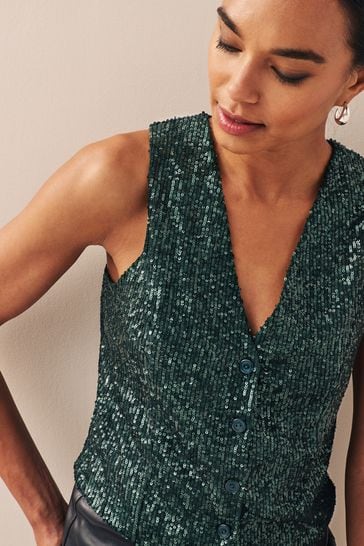 Green Sequin Waistcoat