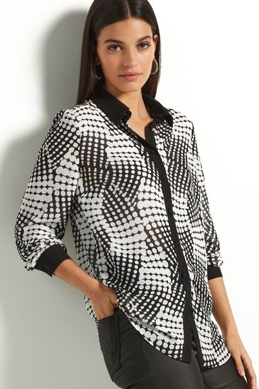 Buy Mono Smudge Spot Print Long Sleeve Sheer Shirt from Next Luxembourg