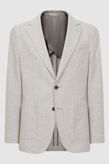 Buy Reiss Soft Grey Flock Slim Fit Single Breasted Checked Wool