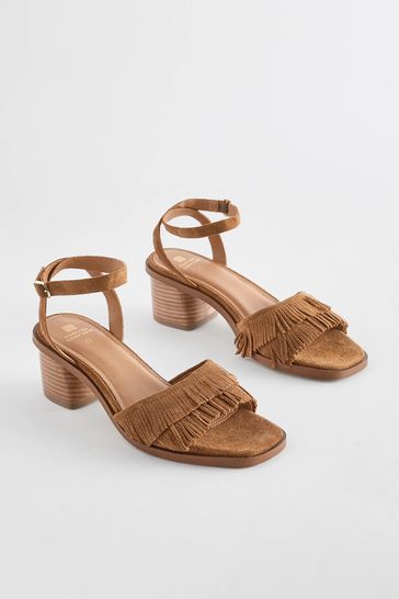 Fringe block heel sandal outlet