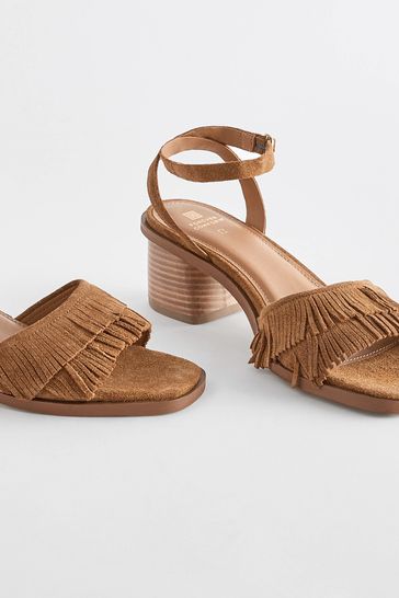 Tan fringe top sandals