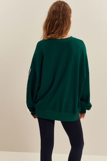 Green Side Stripe Graphic Crew Neck Sweatshirt