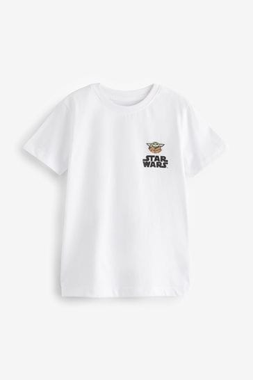 Baby Yoda White Back Print Star Wars Short Sleeve T-Shirt (3-16yrs)