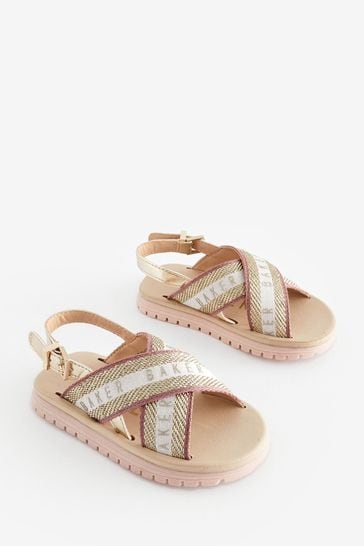 Baker by Ted Baker Girls Pink Woven and Metallic Cross-Over Sandals