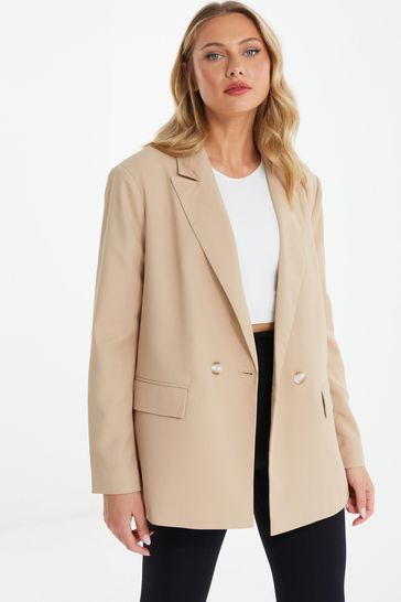 Quiz Brown Woven Oversized Double Breasted Tailored Blazer
