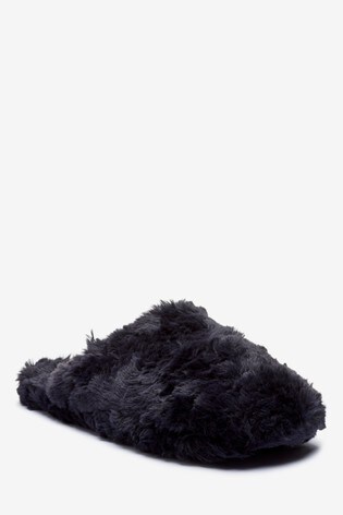 navy fur slippers