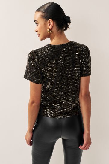 Buy Gold Sequin T Shirt from Next Luxembourg
