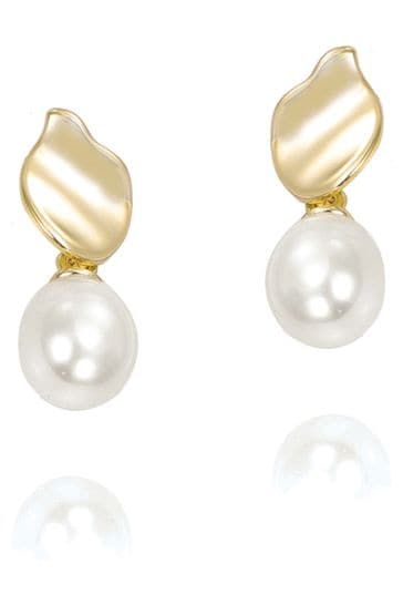 Ivory & Co Gold Osaka Modern Pearl Drop Earrings