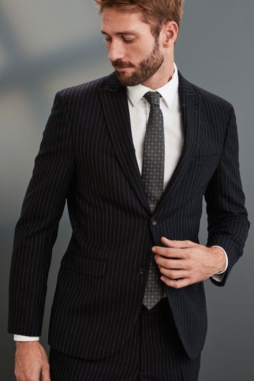 Buy Black Stripe Slim Fit Signature Empire Mills 100 Wool Stripe Suit Jacket from Next Luxembourg