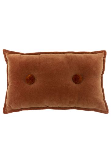 furn. Brick Red Bobble Velvet Cushion