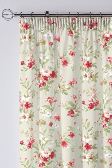 Fusion Red Jeannie Floral Lined Pencil Pleat Curtains