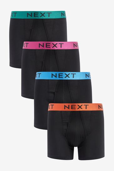 Pack de 4 boxers ajustados negros con cinturillas de colores vivos