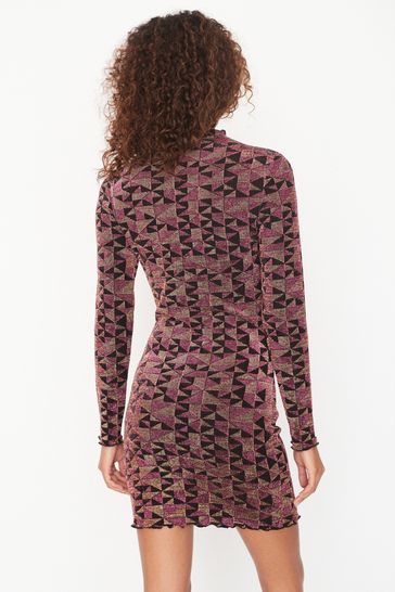 Buy Pink Geo Sparkle Jacquard Mini Party Dress from Next Luxembourg