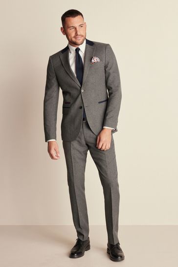 Grey Slim Fit Trimmed Texture Suit Jacket