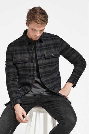Check Borg Lined Twin Pocket Shacket 